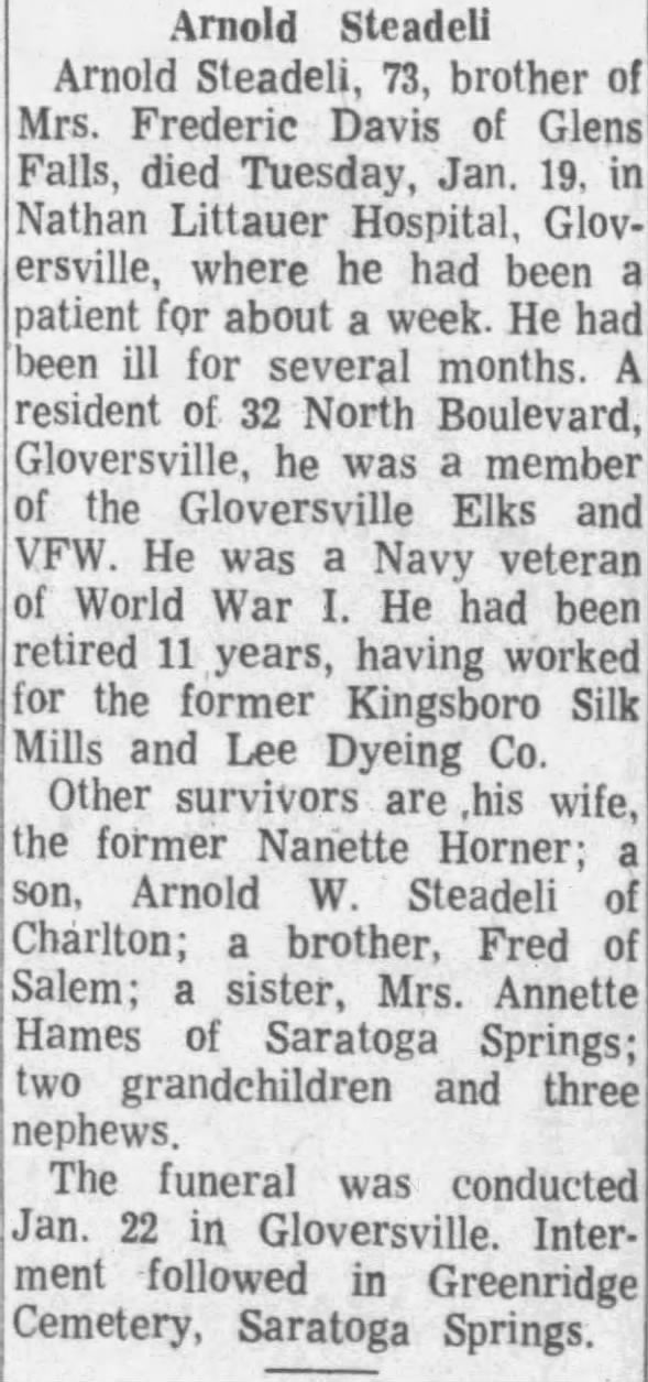 Obituary for Arnold Steadeli (Aged 73)